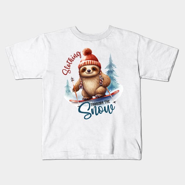 Slothing through the Snow Kids T-Shirt by MZeeDesigns